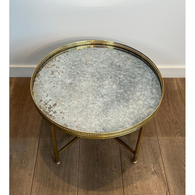 Table Basse Néoclassique en Laiton, Miroir Vieilli, Maison Baguès, vers 1940