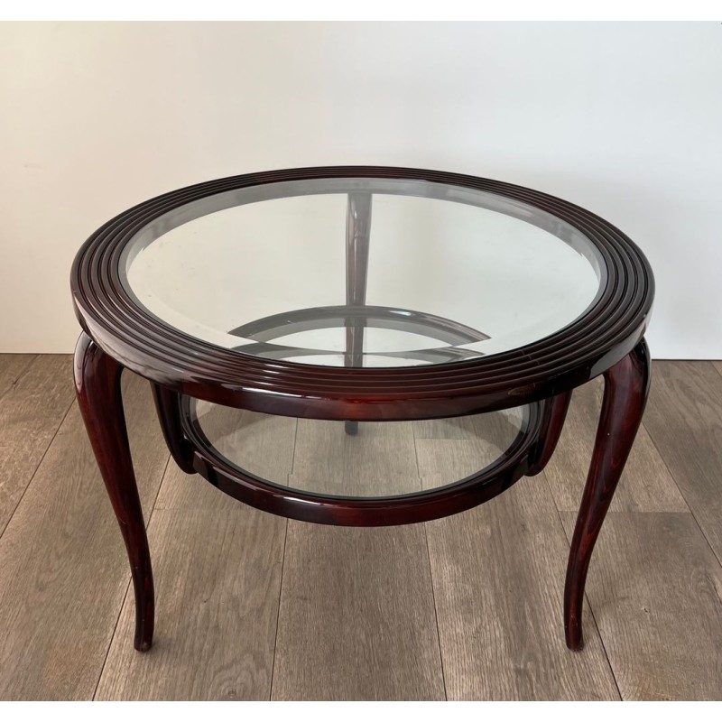 Round Walnut Two-Tier Coffee Table, Paolo Buffa, Italy, circa 1940