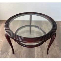 Round Walnut Two-Tier Coffee Table, Paolo Buffa, Italy, circa 1940