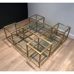 Large Multi-Tiered Brass Coffee Table, France, circa 1970