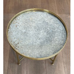 Table Basse Néoclassique en Laiton, Miroir Vieilli, Maison Baguès, vers 1940