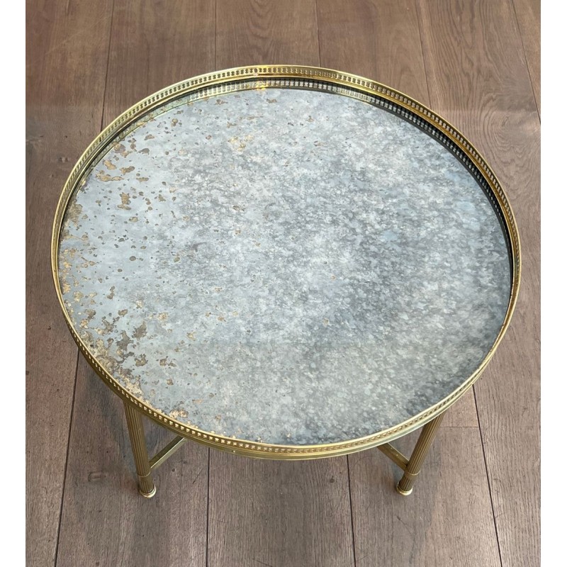 Table Basse Néoclassique en Laiton, Miroir Vieilli, Maison Baguès, vers 1940