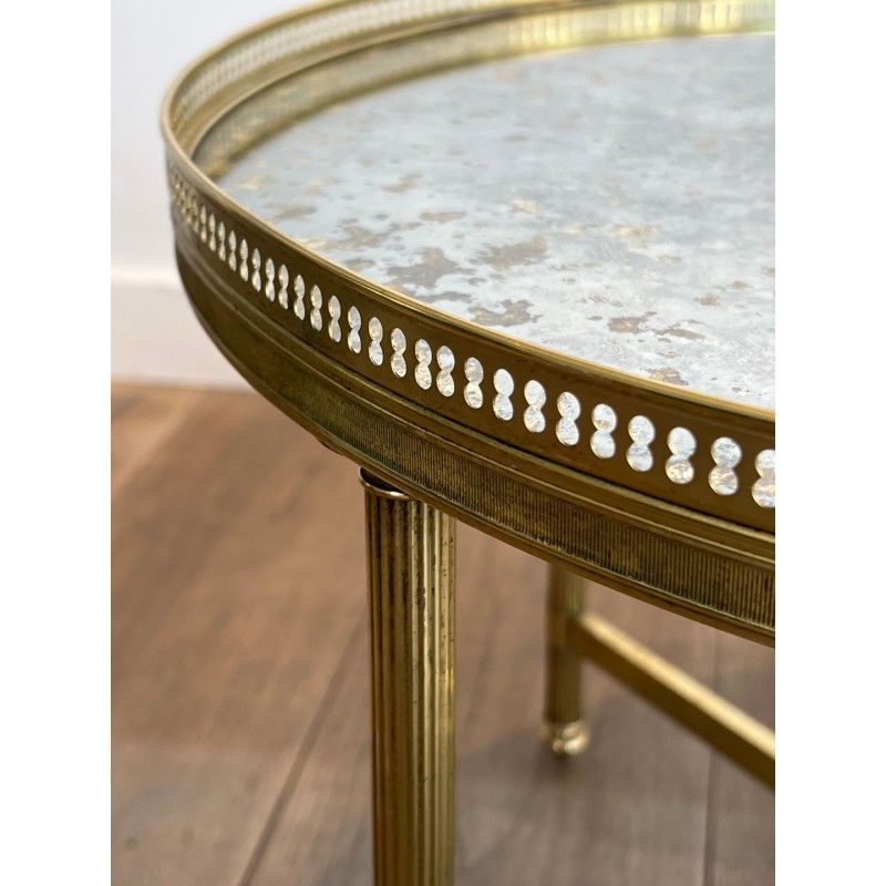 Table Basse Néoclassique en Laiton, Miroir Vieilli, Maison Baguès, vers 1940