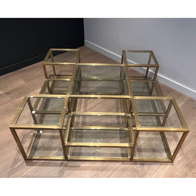 Large Multi-Tiered Brass Coffee Table, France, circa 1970