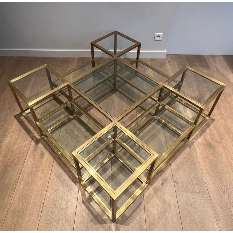 Large Multi-Tiered Brass Coffee Table, France, circa 1970