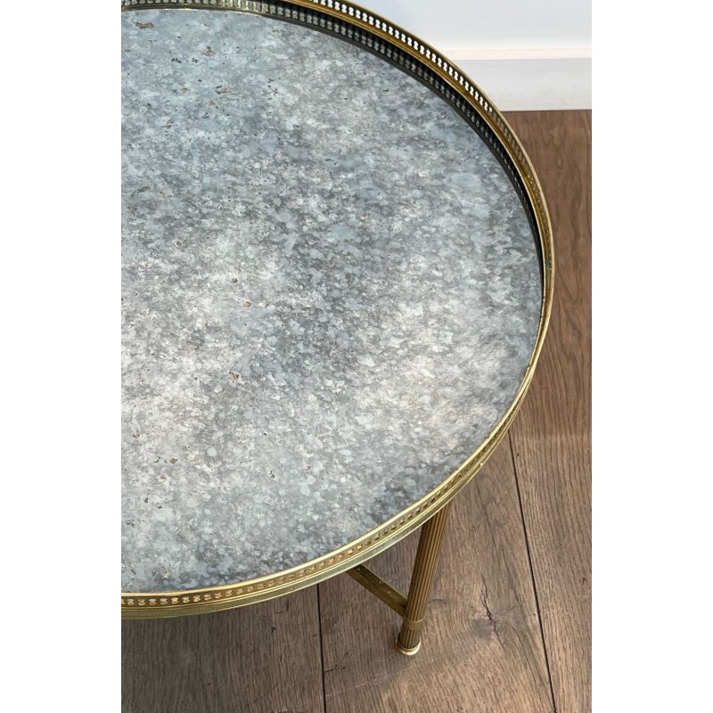 Table Basse Néoclassique en Laiton, Miroir Vieilli, Maison Baguès, vers 1940