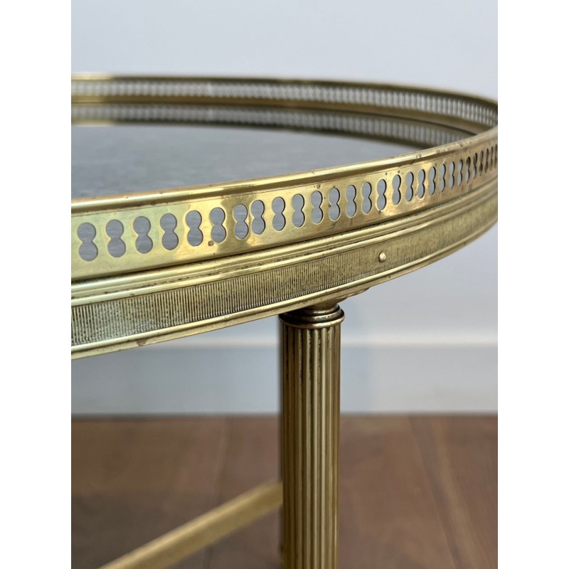Table Basse Néoclassique en Laiton, Miroir Vieilli, Maison Baguès, vers 1940