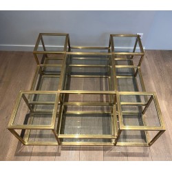 Large Multi-Tiered Brass Coffee Table, France, circa 1970