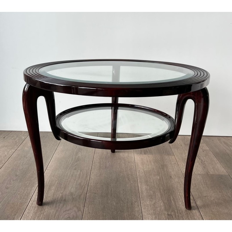 Round Walnut Two-Tier Coffee Table, Paolo Buffa, Italy, circa 1940