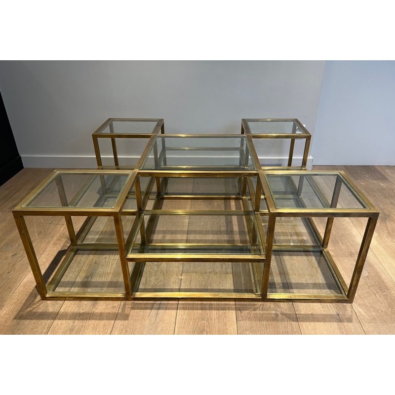 Large Multi-Tiered Brass Coffee Table, France, circa 1970