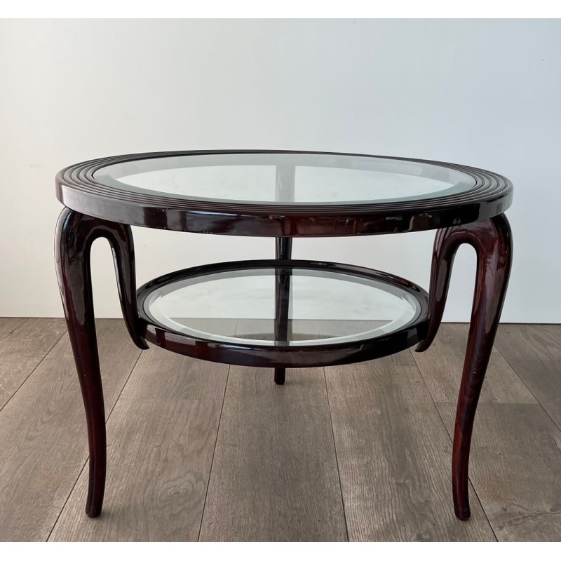 Round Walnut Two-Tier Coffee Table, Paolo Buffa, Italy, circa 1940