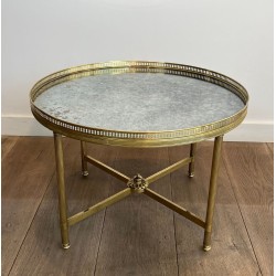 Table Basse Néoclassique en Laiton, Miroir Vieilli, Maison Baguès, vers 1940