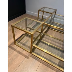 Importante Table Basse en Laiton à Plusieurs Niveaux, France, vers 1970