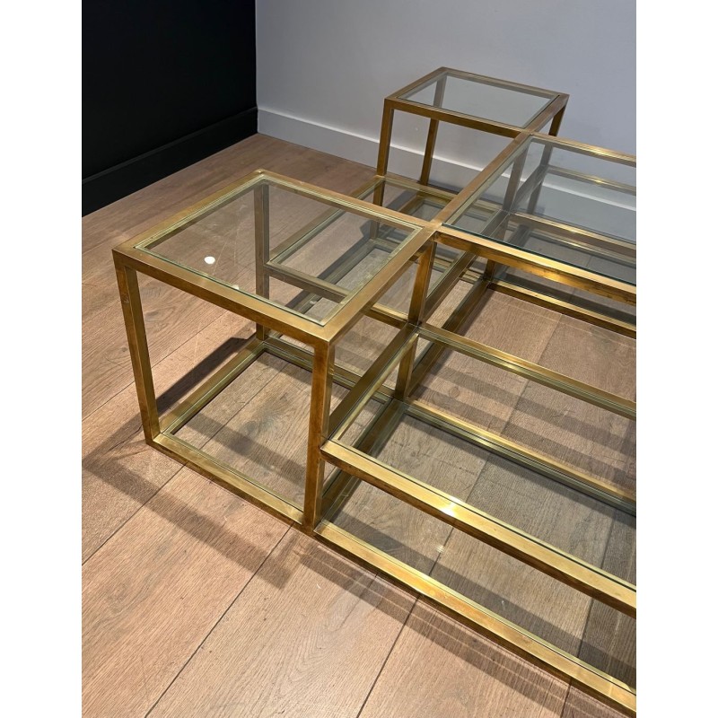Large Multi-Tiered Brass Coffee Table, France, circa 1970