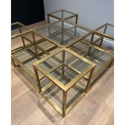 Importante Table Basse en Laiton à Plusieurs Niveaux, France, vers 1970