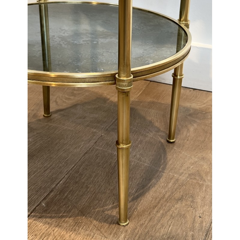 Sellette Ronde en Bronze à Triple Plateaux de Miroirs Eglomisés de la Maison Baguès