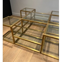 Importante Table Basse en Laiton à Plusieurs Niveaux, France, vers 1970