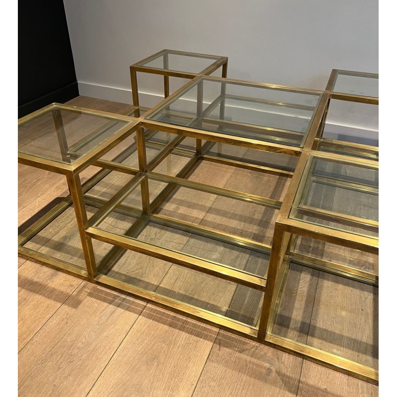 Large Multi-Tiered Brass Coffee Table, France, circa 1970