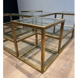 Importante Table Basse en Laiton à Plusieurs Niveaux, France, vers 1970