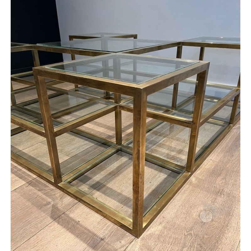 Large Multi-Tiered Brass Coffee Table, France, circa 1970
