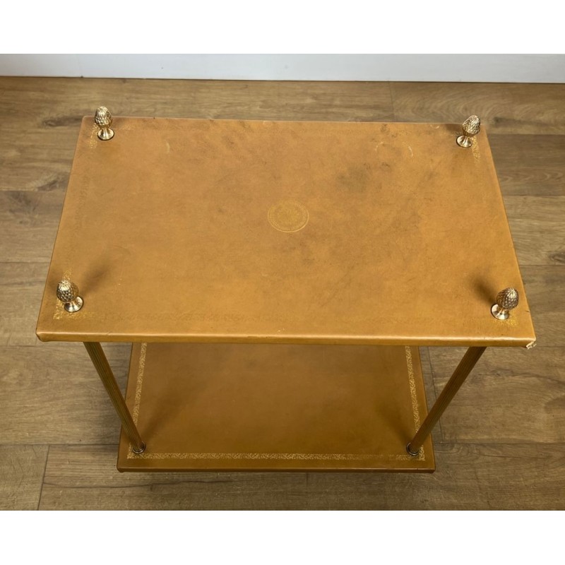 Paire de Bouts de Canapé en Laiton et Plateaux de Cuir Fauve de la Maison Baguès