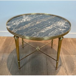 Table Basse Ronde Néoclassique en Laiton et Marbre, Maison Ramsay, vers 1940