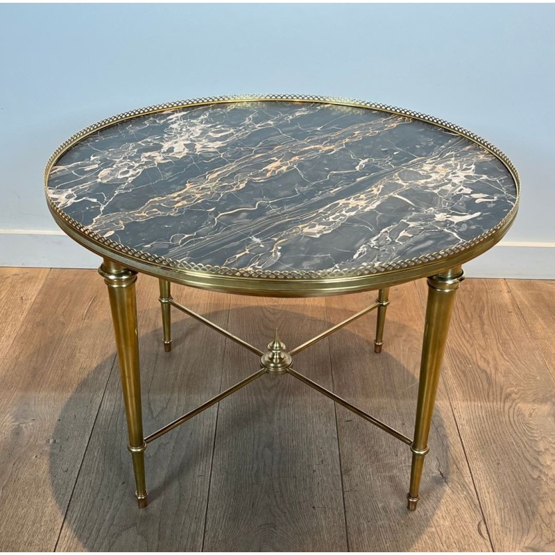 Table Basse Ronde Néoclassique en Laiton et Marbre, Maison Ramsay, vers 1940