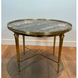 Table Basse Ronde Néoclassique en Laiton et Marbre, Maison Ramsay, vers 1940