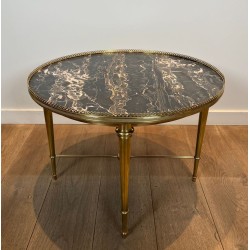 Table Basse Ronde Néoclassique en Laiton et Marbre, Maison Ramsay, vers 1940