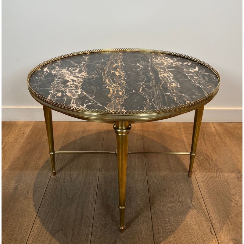 Table Basse Ronde Néoclassique en Laiton et Marbre, Maison Ramsay, vers 1940