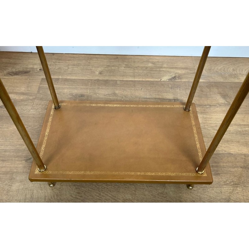 Paire de Bouts de Canapé en Laiton et Plateaux de Cuir Fauve de la Maison Baguès