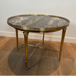 Table Basse Ronde Néoclassique en Laiton et Marbre, Maison Ramsay, vers 1940