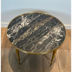 Table Basse Ronde Néoclassique en Laiton et Marbre, Maison Ramsay, vers 1940