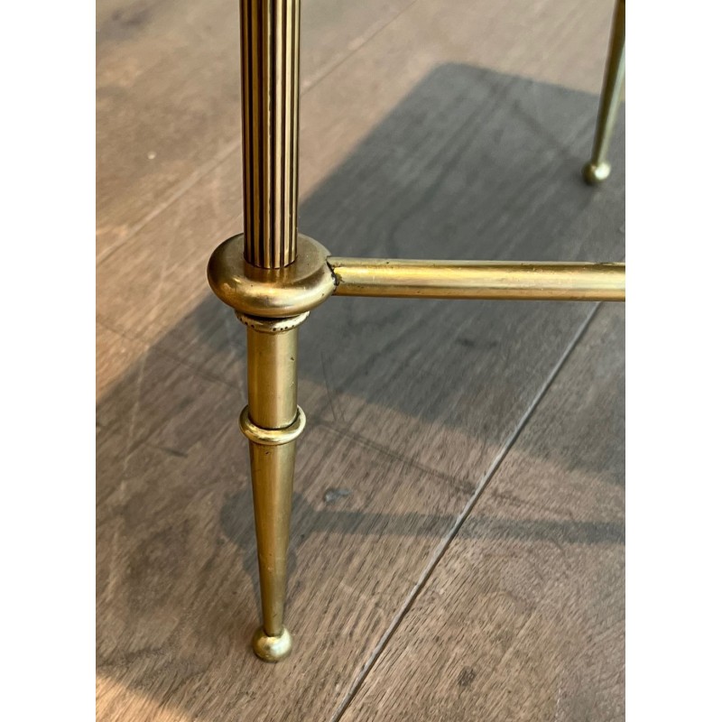 Table Basse Néoclassique en Laiton, Cuir Noir et Bordures Dorées, Maison Jansen, vers 1940