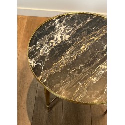 Table Basse Ronde Néoclassique en Laiton et Marbre, Maison Ramsay, vers 1940
