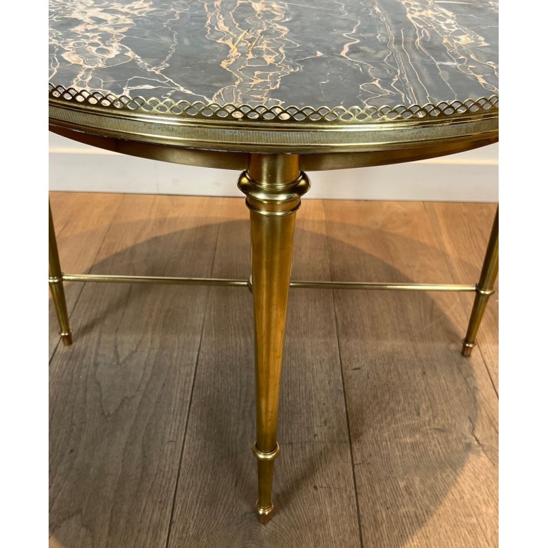 Table Basse Ronde Néoclassique en Laiton et Marbre, Maison Ramsay, vers 1940