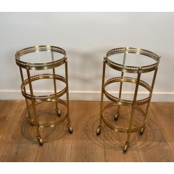 Paire de Tables Roulantes Art Déco Rondes, Plateaux Amovibles, Maison Jansen, vers 1940