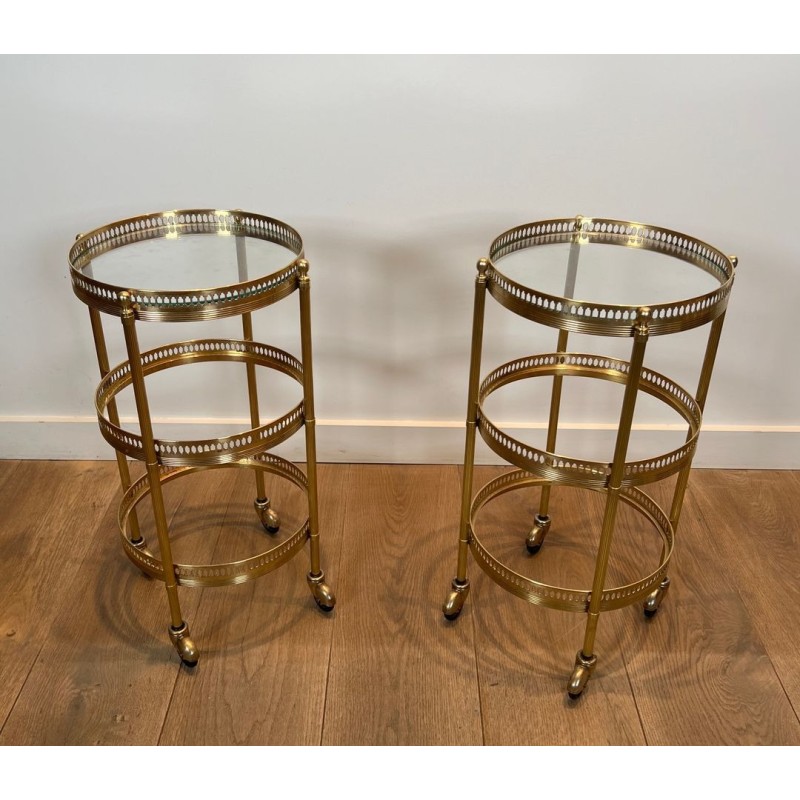 Paire de Tables Roulantes Art Déco Rondes, Plateaux Amovibles, Maison Jansen, vers 1940