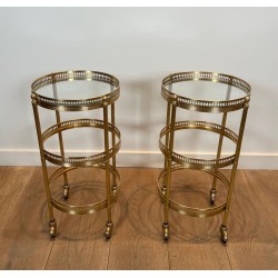 Paire de Tables Roulantes Rondes à Plateaux Supérieurs Amovibles de la Maison Jansen