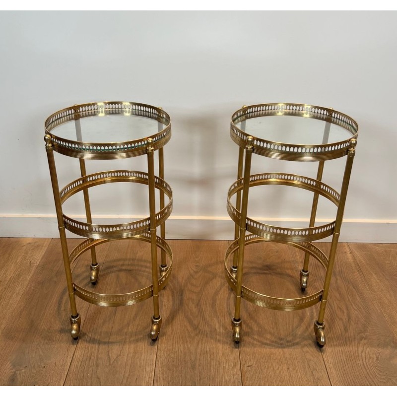 Pair of Round Art Déco Drinks Trolleys with Removable Trays, Maison Jansen, c. 1940