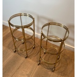 Pair of Round Art Déco Drinks Trolleys with Removable Trays, Maison Jansen, c. 1940