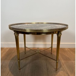 Table Basse Ronde Néoclassique en Laiton et Marbre, Maison Ramsay, vers 1940