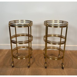 Pair of Round Art Déco Drinks Trolleys with Removable Trays, Maison Jansen, c. 1940