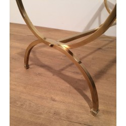 Table Basse Art Déco en Laiton, Verre et Laque Noire, Maison Jansen, vers 1940