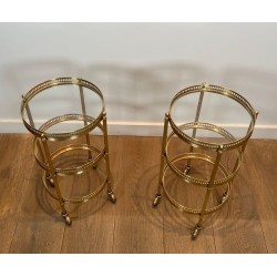 Pair of Round Art Déco Drinks Trolleys with Removable Trays, Maison Jansen, c. 1940