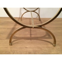 Table Basse Art Déco en Laiton, Verre et Laque Noire, Maison Jansen, vers 1940