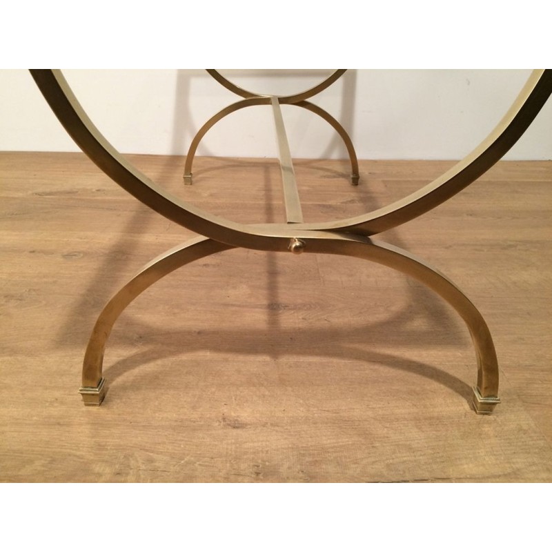 Brass Art Déco Coffee Table with Clear Glass and Black Lacquer, Maison Jansen, c. 1940