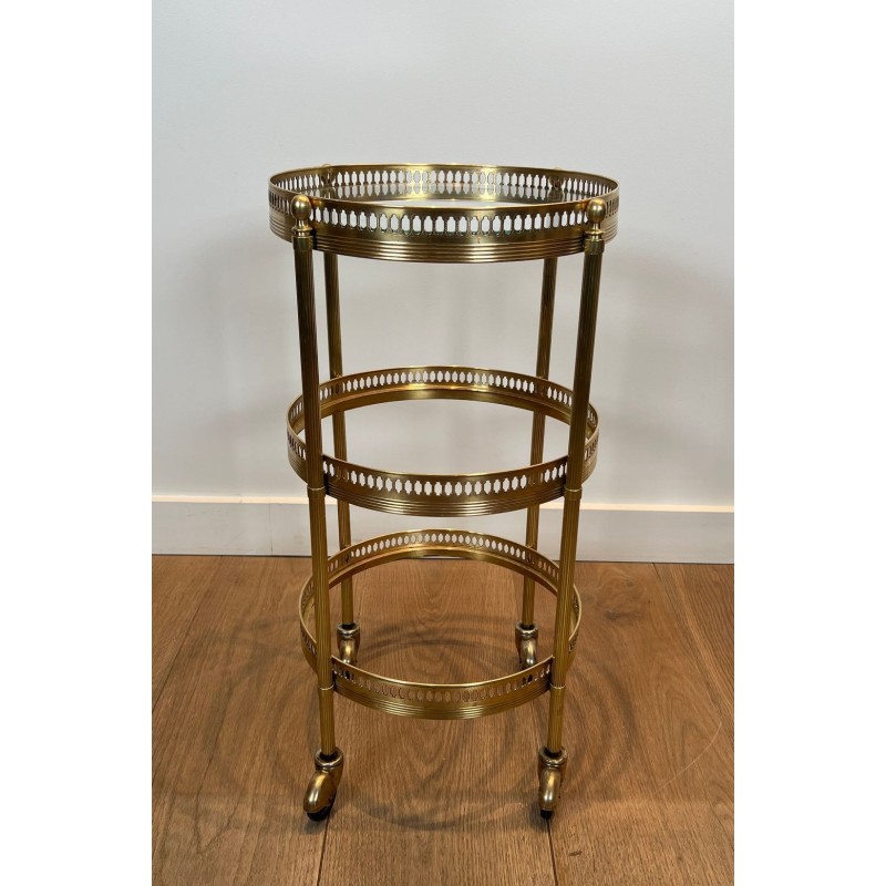 Paire de Tables Roulantes Rondes à Plateaux Supérieurs Amovibles de la Maison Jansen