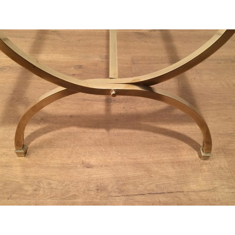 Table Basse Art Déco en Laiton, Verre et Laque Noire, Maison Jansen, vers 1940