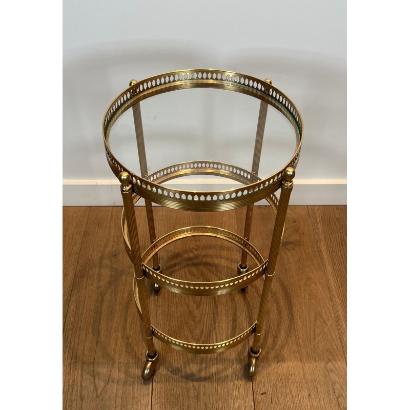 Paire de Tables Roulantes Art Déco Rondes, Plateaux Amovibles, Maison Jansen, vers 1940